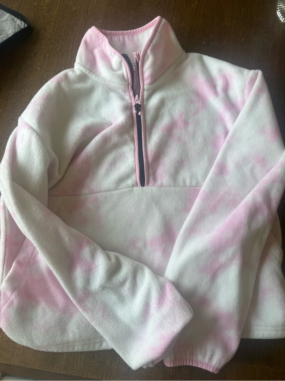 Girls H&M Pink and White Tie-Dye Fleece Quarter-Zip sz 12/14
